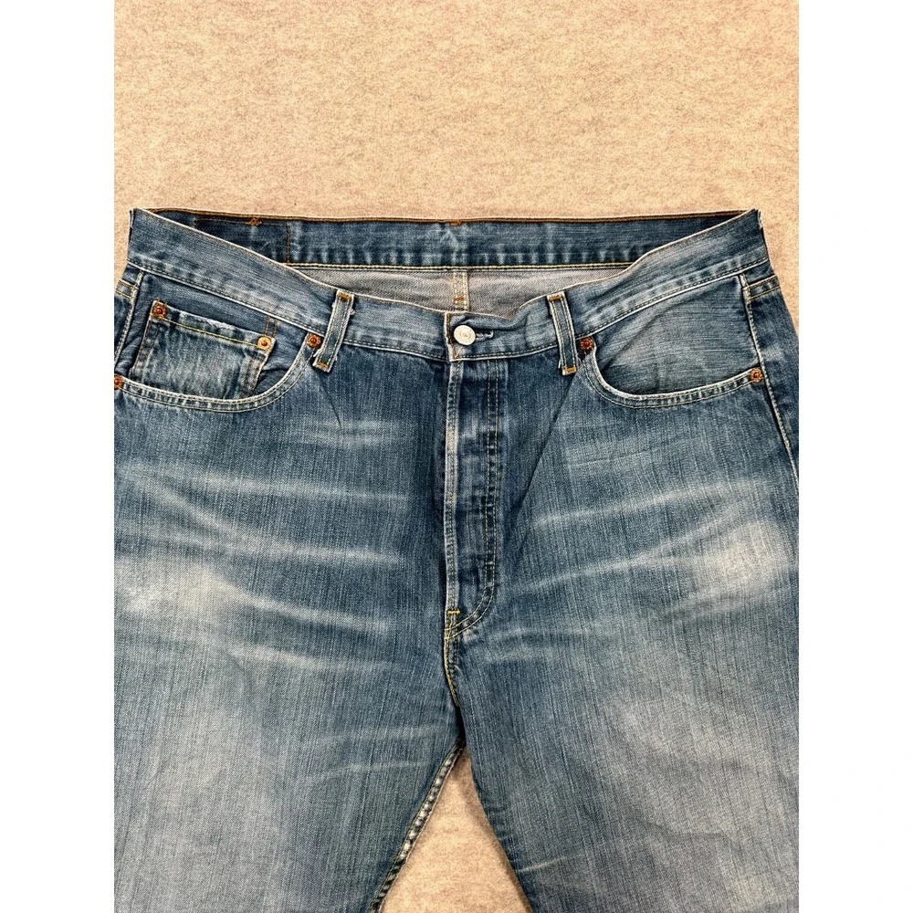 Levi's 501 Jeans Mens 38X34 Blue Denim Medium Wash Faded Straight Leg Button Fly